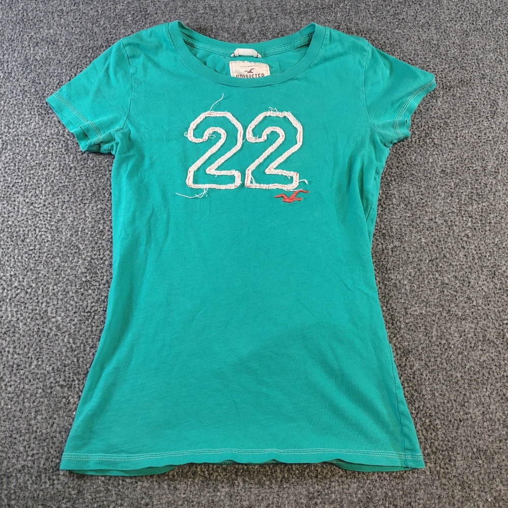Y2k Hollister Graphic Tee Medium Green 22 Applique Short Sleeve Crew Neck